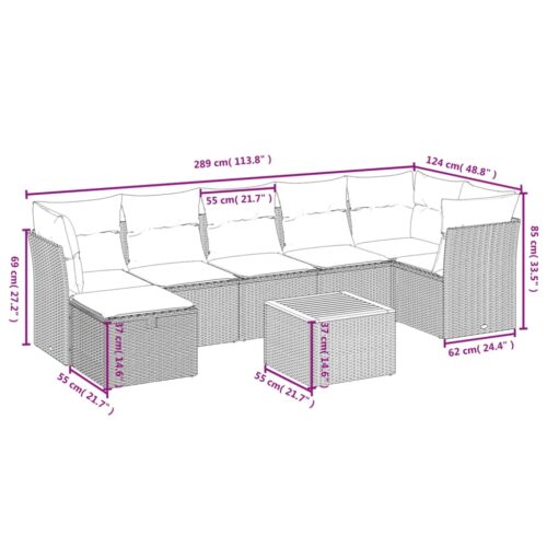 8-Piece Garden Sofa Set with Cushions Black Poly Rattan Wicker Outdoor Patio Furniture - Image 4