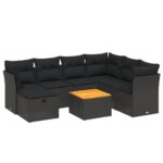 8-Piece Garden Sofa Set with Cushions Black Poly Rattan Wicker Outdoor Patio Furniture
