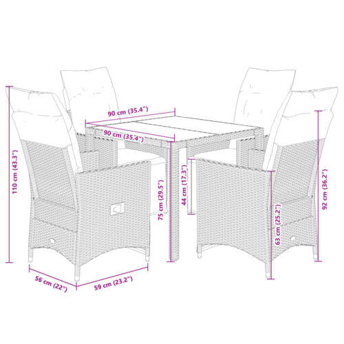 5-Piece Garden Bistro Set with Cushions Grey Poly Rattan Wicker Outdoor Patio Furniture - Image 7