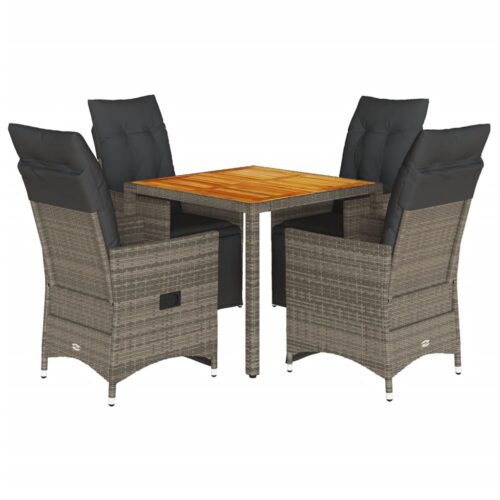 5-Piece Garden Bistro Set with Cushions Grey Poly Rattan Wicker Outdoor Patio Furniture - Image 11