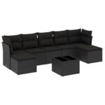 8-Piece Garden Sofa Set with Cushions Black Poly Rattan Wicker Outdoor Patio Furniture