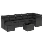 8-Piece Garden Sofa Set with Cushions Black Poly Rattan Wicker Outdoor Patio Furniture