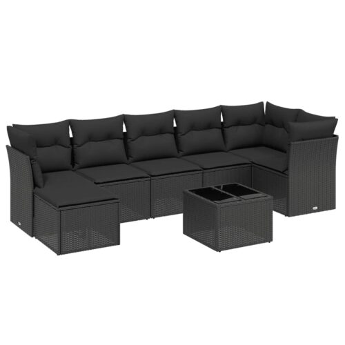 8-Piece Garden Sofa Set with Cushions Black Poly Rattan Wicker Outdoor Patio Furniture