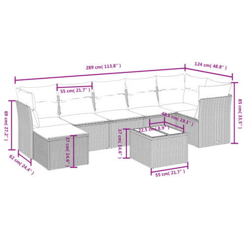 8-Piece Garden Sofa Set with Cushions Black Poly Rattan Wicker Outdoor Patio Furniture - Image 4