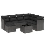 8-Piece Garden Sofa Set with Cushions Black Poly Rattan Wicker Outdoor Patio Furniture