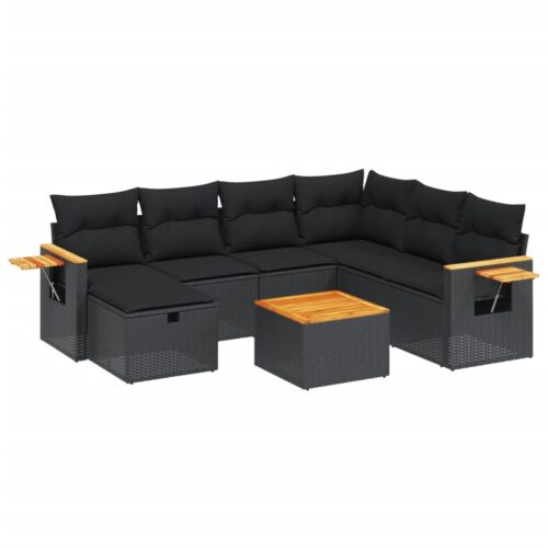 8-Piece Garden Sofa Set with Cushions Black Poly Rattan Wicker Outdoor Patio Furniture