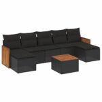 8-Piece Garden Sofa Set with Cushions Black Poly Rattan Wicker Outdoor Patio Furniture
