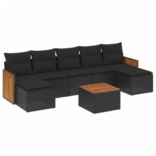 8-Piece Garden Sofa Set with Cushions Black Poly Rattan Wicker Outdoor Patio Furniture - Image 5