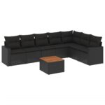 8-Piece Garden Sofa Set with Cushions Black Poly Rattan Wicker Outdoor Patio Furniture