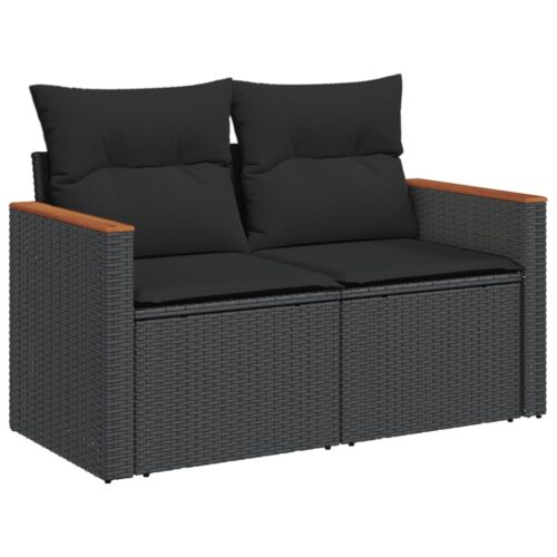 8-Piece Garden Sofa Set with Cushions Black Poly Rattan Wicker Outdoor Patio Furniture - Image 3