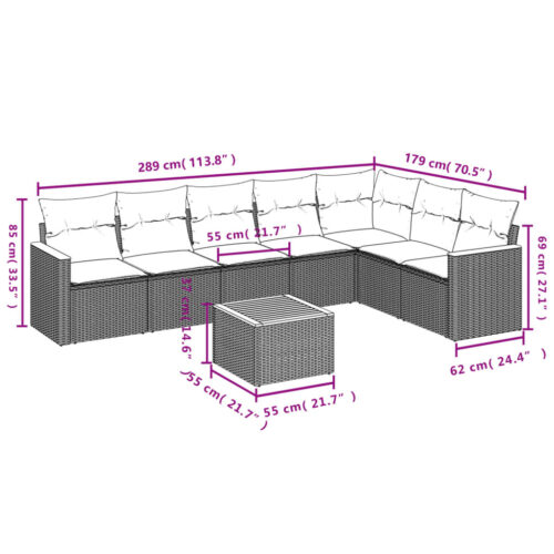 8-Piece Garden Sofa Set with Cushions Black Poly Rattan Wicker Outdoor Patio Furniture - Image 8