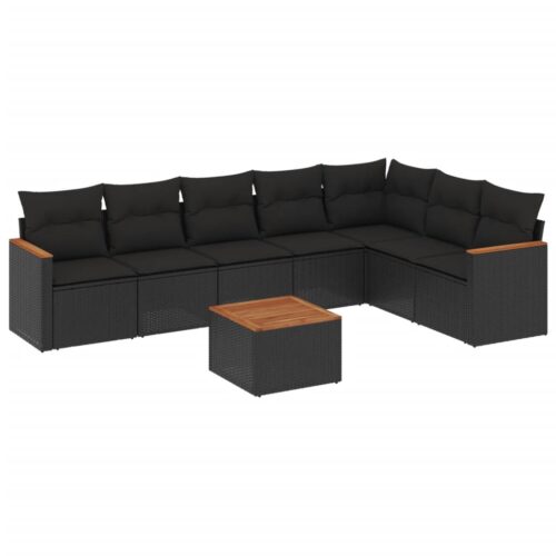 8-Piece Garden Sofa Set with Cushions Black Poly Rattan Wicker Outdoor Patio Furniture - Image 14
