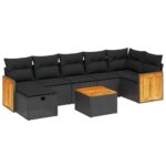 8-Piece Garden Sofa Set with Cushions Black Poly Rattan