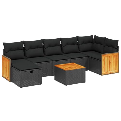 8-Piece Garden Sofa Set with Cushions Black Poly Rattan - Image 6