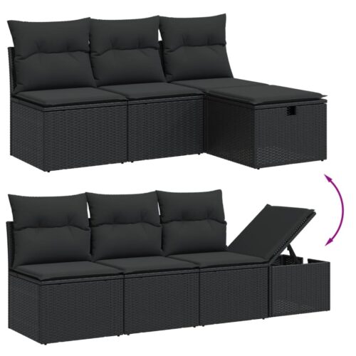 8-Piece Garden Sofa Set with Cushions Black Poly Rattan - Image 3