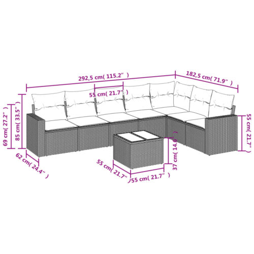 8-Piece Garden Sofa Set with Cushions Black Poly Rattan Wicker Outdoor Patio Furniture - Image 3
