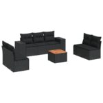 8-Piece Garden Sofa Set with Cushions Black Poly Rattan Wicker Outdoor Patio Furniture