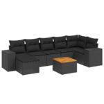8-Piece Garden Sofa Set with Cushions Black Poly Rattan Wicker Outdoor Patio Furniture