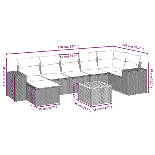 8-Piece Garden Sofa Set with Cushions Black Poly Rattan Wicker Outdoor Patio Furniture - Image 9