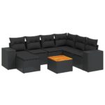 8-Piece Garden Sofa Set with Cushions Black Poly Rattan Wicker Outdoor Patio Furniture