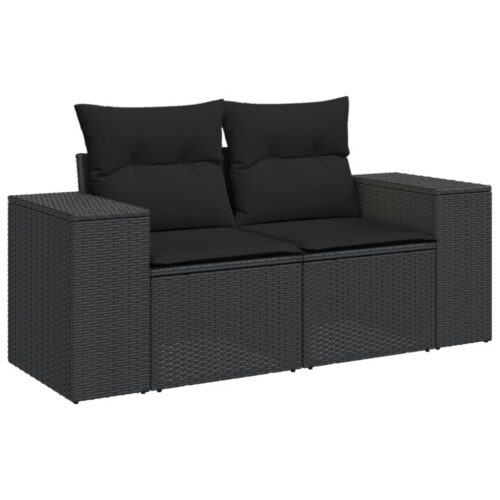 8-Piece Garden Sofa Set with Cushions Black Poly Rattan Wicker Outdoor Patio Furniture - Image 3