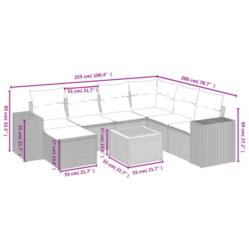 8-Piece Garden Sofa Set with Cushions Black Poly Rattan Wicker Outdoor Patio Furniture - Image 9