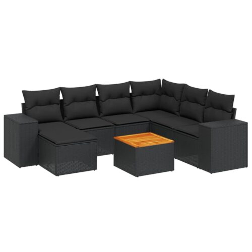 8-Piece Garden Sofa Set with Cushions Black Poly Rattan Wicker Outdoor Patio Furniture - Image 14