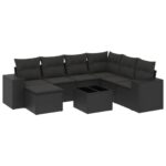 8-Piece Garden Sofa Set with Cushions Black Poly Rattan Wicker Outdoor Patio Furniture