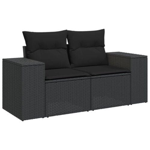 8-Piece Garden Sofa Set with Cushions Black Poly Rattan Wicker Outdoor Patio Furniture - Image 3