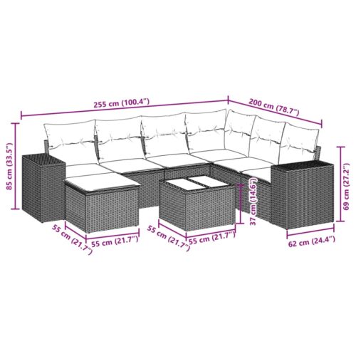 8-Piece Garden Sofa Set with Cushions Black Poly Rattan Wicker Outdoor Patio Furniture - Image 9