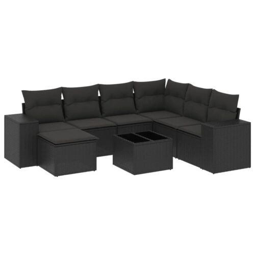 8-Piece Garden Sofa Set with Cushions Black Poly Rattan Wicker Outdoor Patio Furniture - Image 14