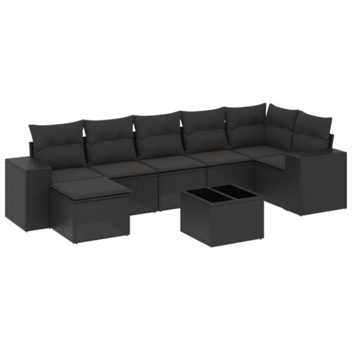 8-Piece Garden Sofa Set with Cushions Black Poly Rattan Wicker Outdoor Patio Furniture - Image 14