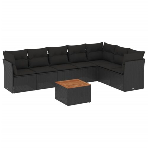 8-Piece Garden Sofa Set with Cushions Black Poly Rattan Wicker Outdoor Patio Furniture
