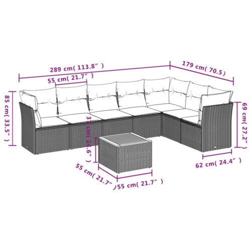 8-Piece Garden Sofa Set with Cushions Black Poly Rattan Wicker Outdoor Patio Furniture - Image 3
