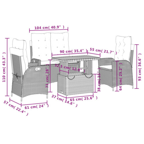 4-Piece Garden Dining Set with Cushions Black Poly Rattan Wicker Outdoor Patio Furniture - Image 9