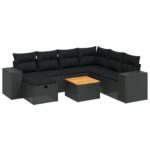 8-Piece Garden Sofa Set with Cushions Black Poly Rattan Wicker Outdoor Patio Furniture