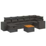8-Piece Garden Sofa Set with Cushions Black Poly Rattan Wicker Outdoor Patio Furniture