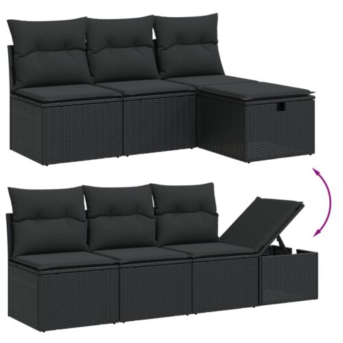 8-Piece Garden Sofa Set with Cushions Black Poly Rattan Wicker Outdoor Patio Furniture - Image 3