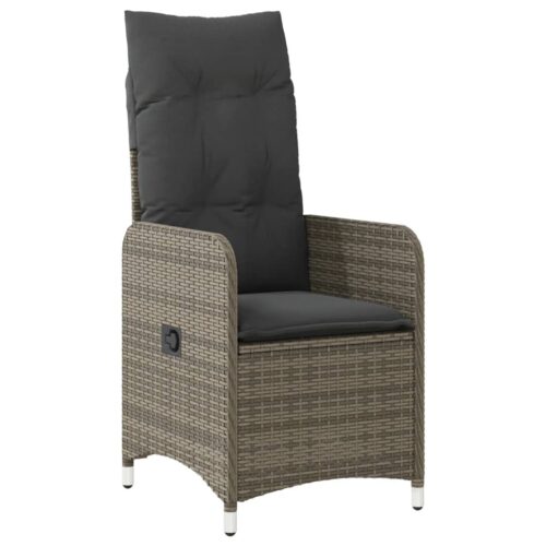5-Piece Garden Bistro Set with Cushions Grey Poly Rattan Wicker Outdoor Patio Furniture - Image 3