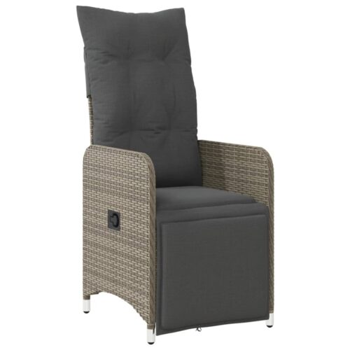 5-Piece Garden Bistro Set with Cushions Grey Poly Rattan Wicker Outdoor Patio Furniture - Image 5