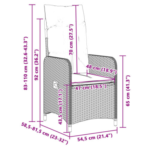 5-Piece Garden Bistro Set with Cushions Grey Poly Rattan Wicker Outdoor Patio Furniture - Image 10