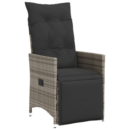 5-Piece Garden Bistro Set with Cushions Grey Poly Rattan Wicker Outdoor Patio Furniture - Image 3