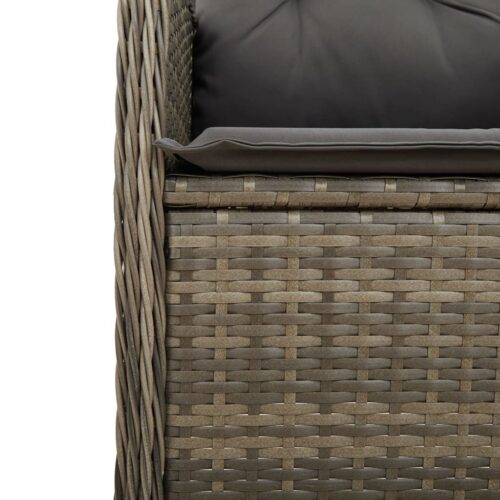 5-Piece Garden Bistro Set with Cushions Grey Poly Rattan Wicker Outdoor Patio Furniture - Image 7