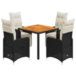 5-Piece Garden Bistro Set with Cushions Black Poly Rattan Wicker Outdoor Patio Furniture