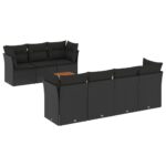 8-Piece Garden Sofa Set with Cushions Black Poly Rattan Wicker Outdoor Patio Furniture