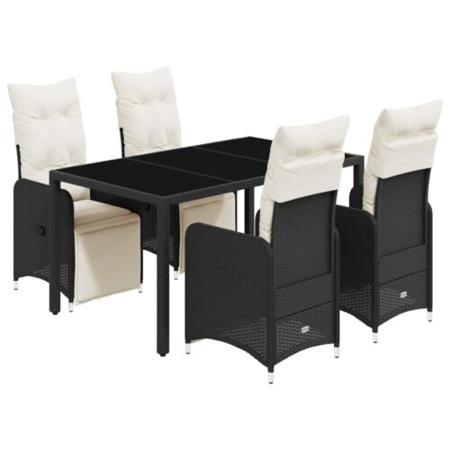 5-Piece Garden Bistro Set with Cushions Black Poly Rattan Wicker Outdoor Patio Furniture - Image 11