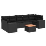 8-Piece Garden Sofa Set with Cushions Black Poly Rattan Wicker Outdoor Patio Furniture