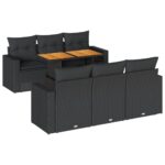 7-Piece Garden Sofa Set with Cushions Black Poly Rattan Wicker Outdoor Patio Furniture