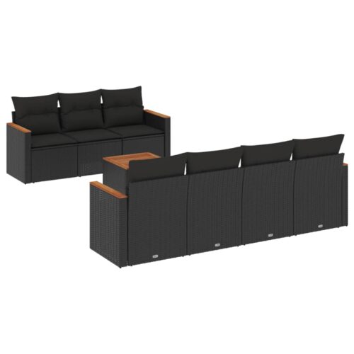 8-Piece Garden Sofa Set with Cushions Black Poly Rattan Wicker Outdoor Patio Furniture - Image 5