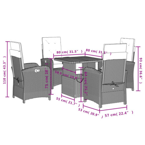 5-Piece Garden Dining Set with Cushions Black Poly Rattan - Image 3